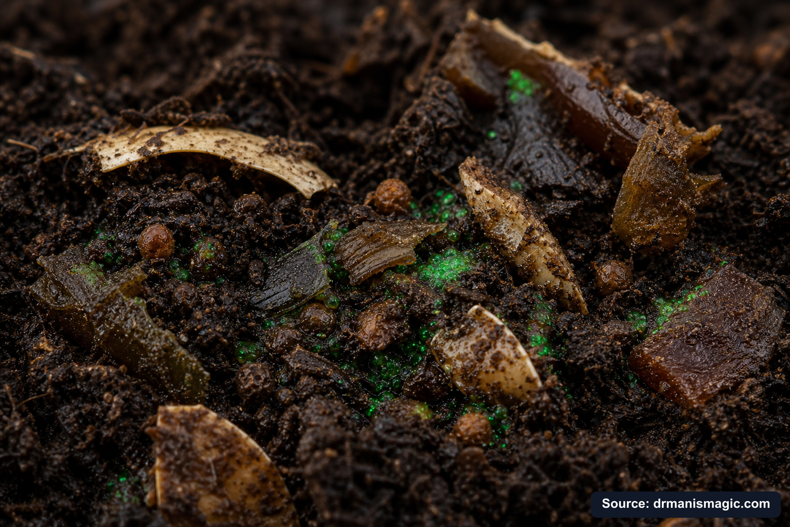 Organic fertilizer feeding soil microbes around plant roots