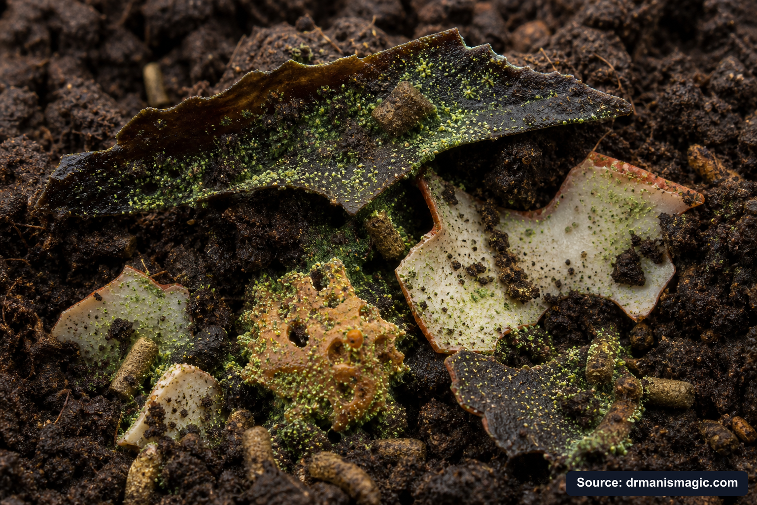 Organic fertilizer feeding soil microbes around plant roots