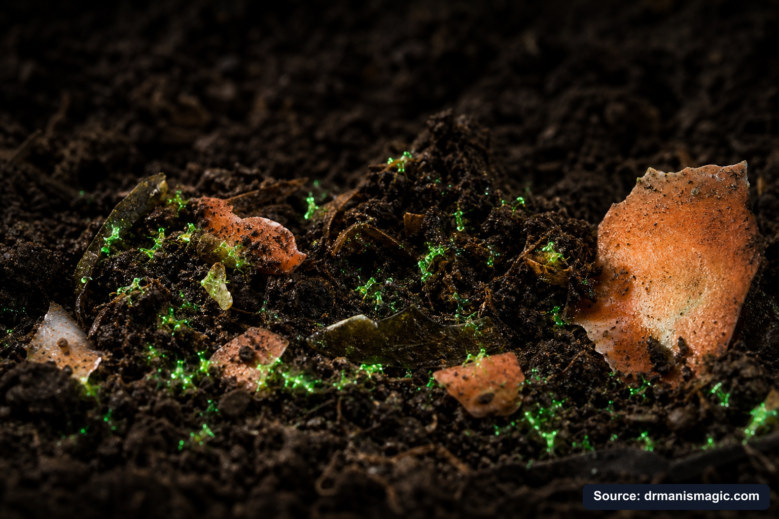 Organic fertilizer feeding soil microbes around plant roots
