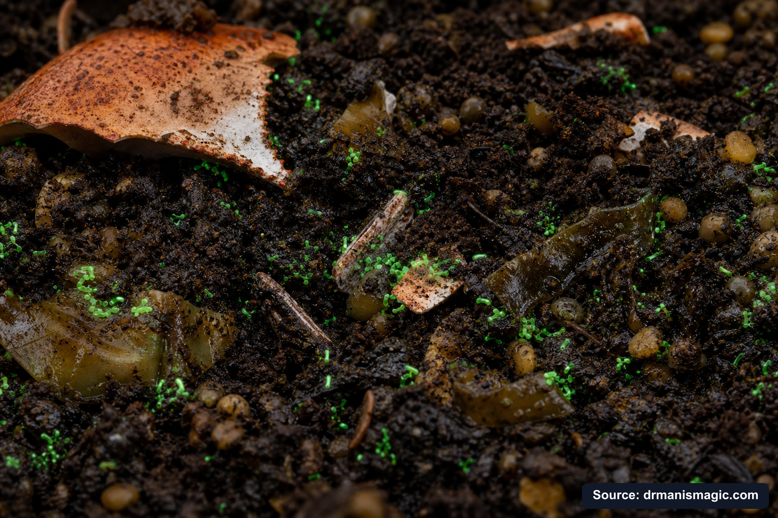 Organic fertilizer feeding soil microbes around plant roots