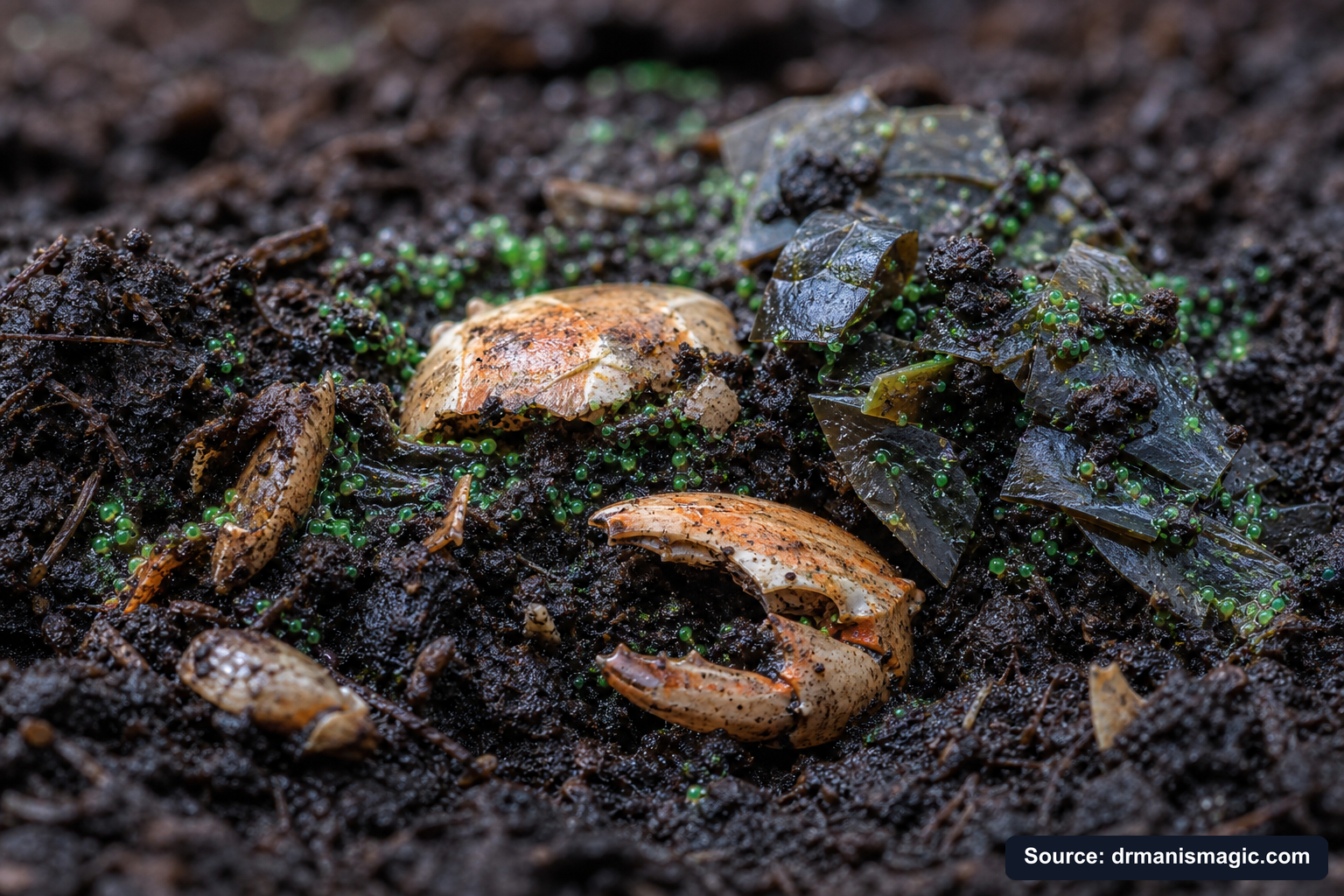 Organic fertilizer feeding soil microbes around plant roots