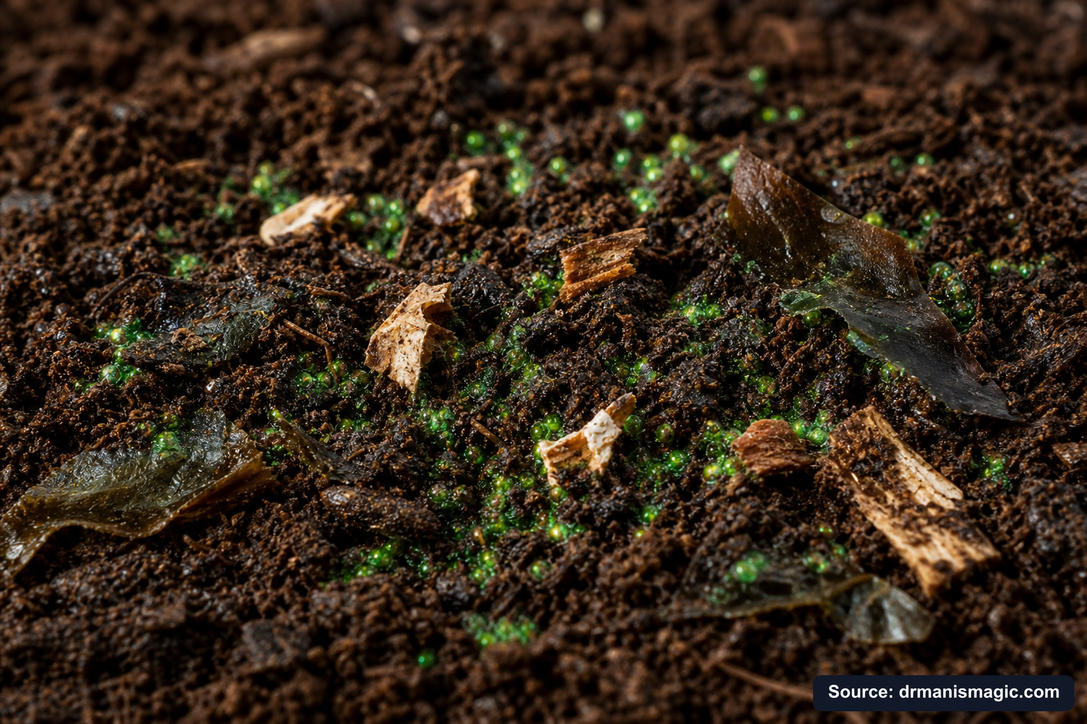 Organic fertilizer feeding soil microbes around plant roots