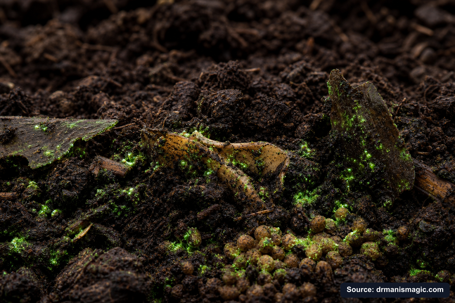 Organic fertilizer feeding soil microbes around plant roots