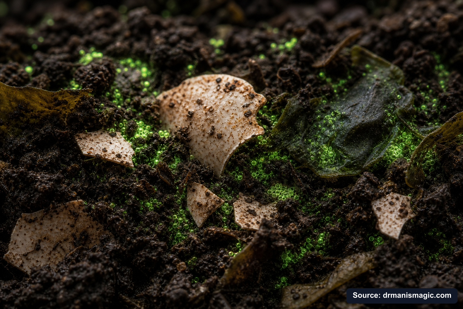 Organic fertilizer feeding soil microbes around plant roots