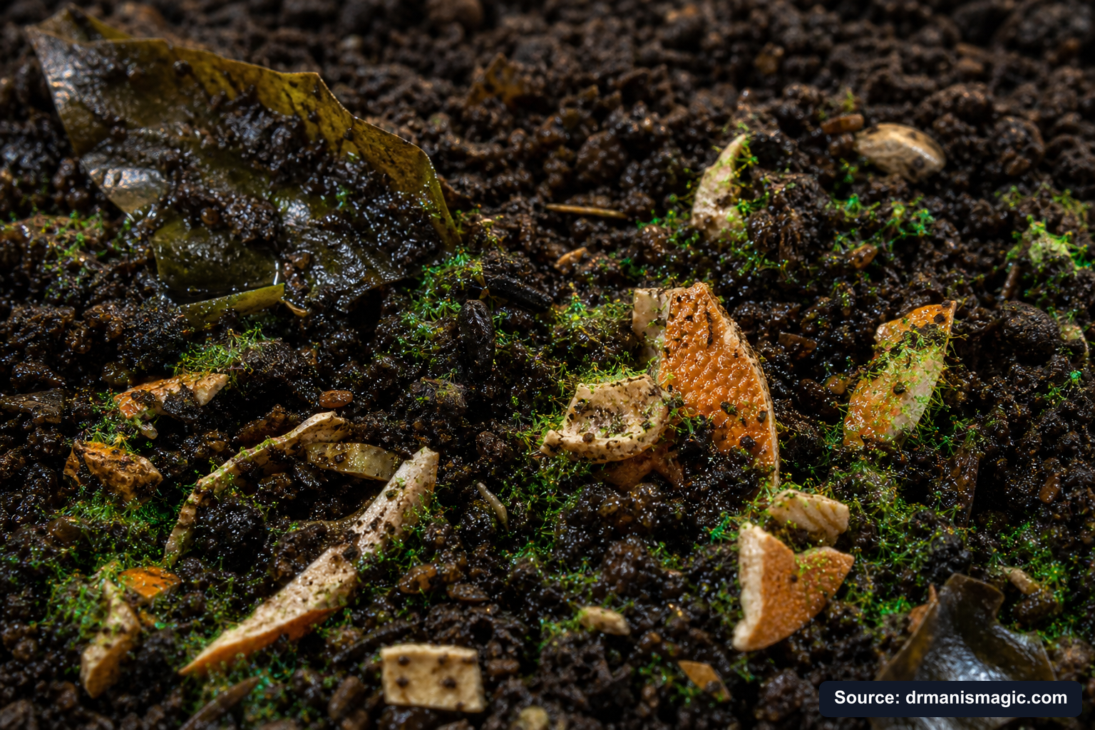 Organic fertilizer feeding soil microbes around plant roots