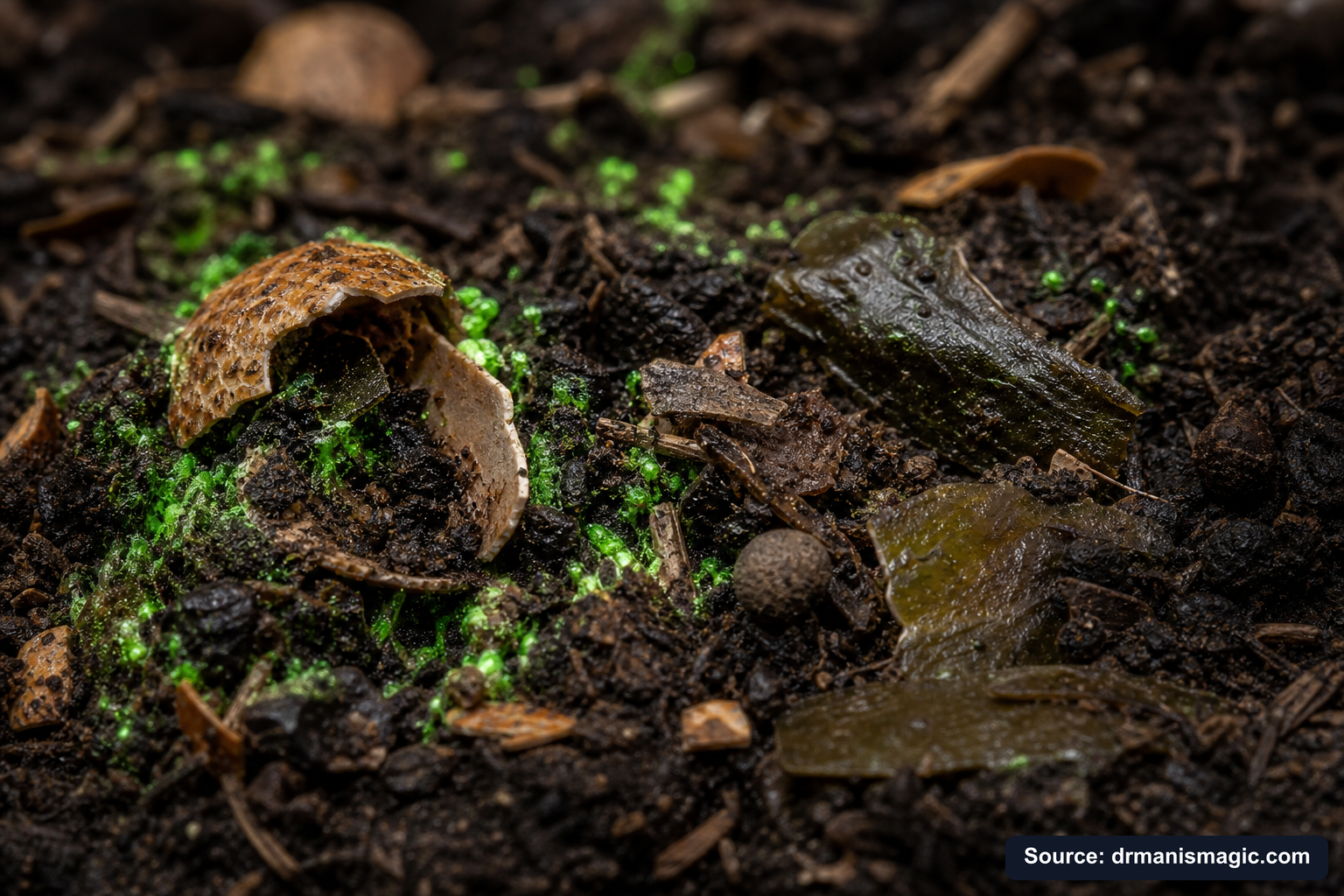 Organic fertilizer feeding soil microbes around plant roots