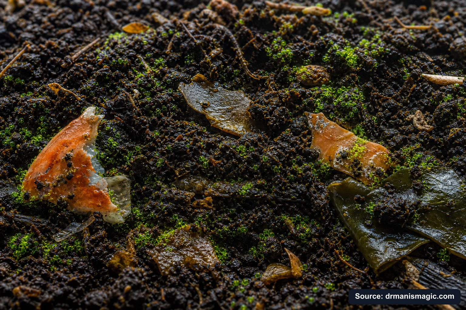 Organic fertilizer feeding soil microbes around plant roots