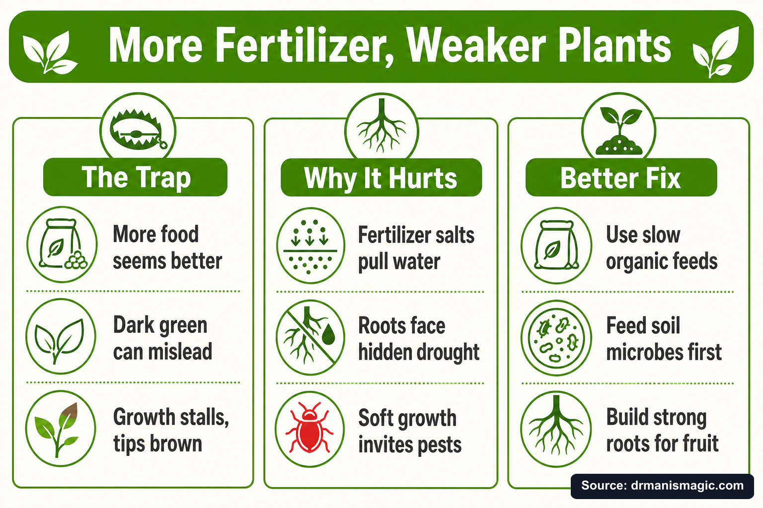 More Fertilizer, Weaker Plants infographic