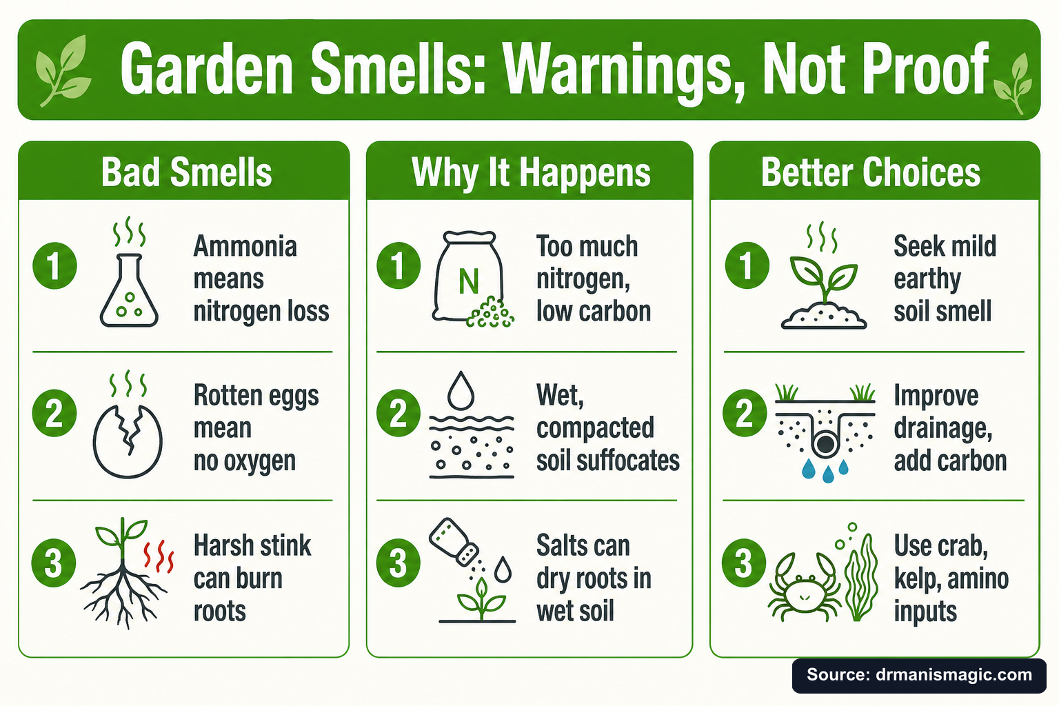 Garden Smells: Warnings, Not Proof infographic