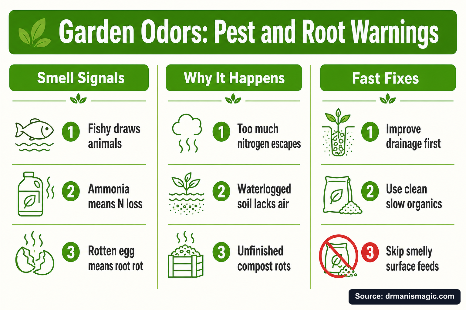 Garden Odors: Pest and Root Warnings infographic