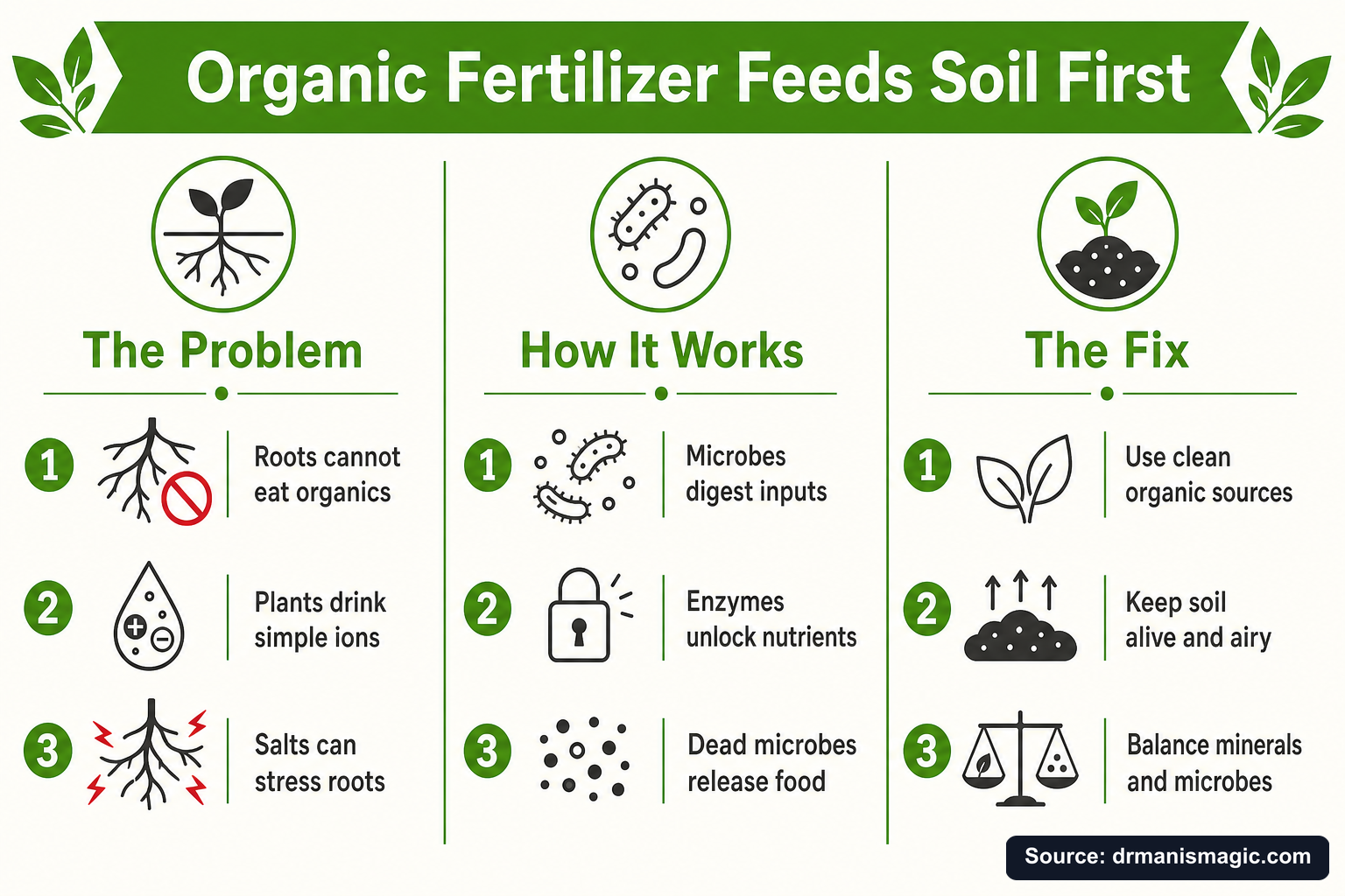 Organic Fertilizer Feeds Soil First infographic