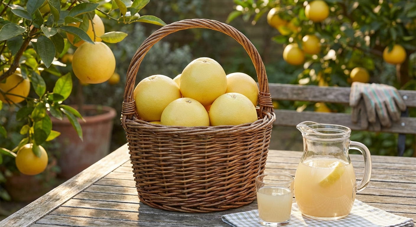 Bountiful harvest of Duncan Grapefruit fruit in a basket
