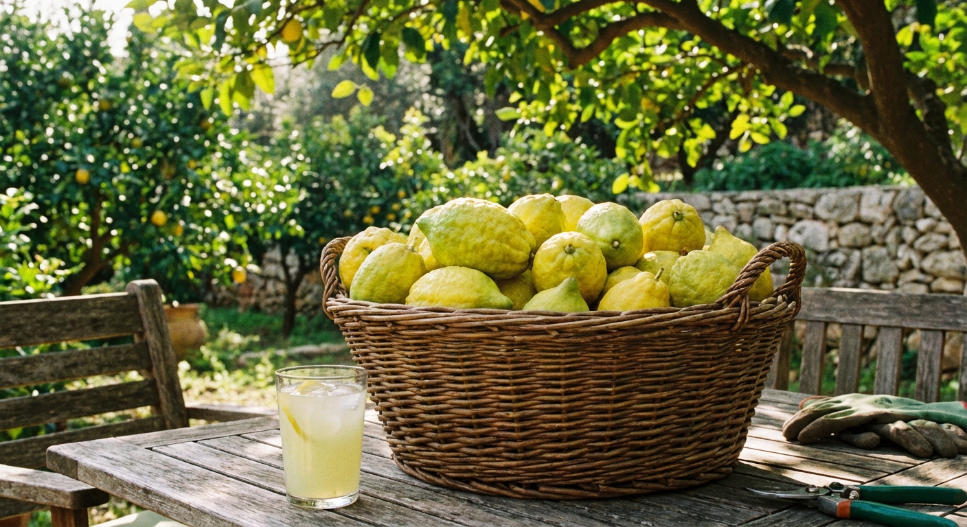 Bountiful harvest of Etrog Citron fruit in a basket