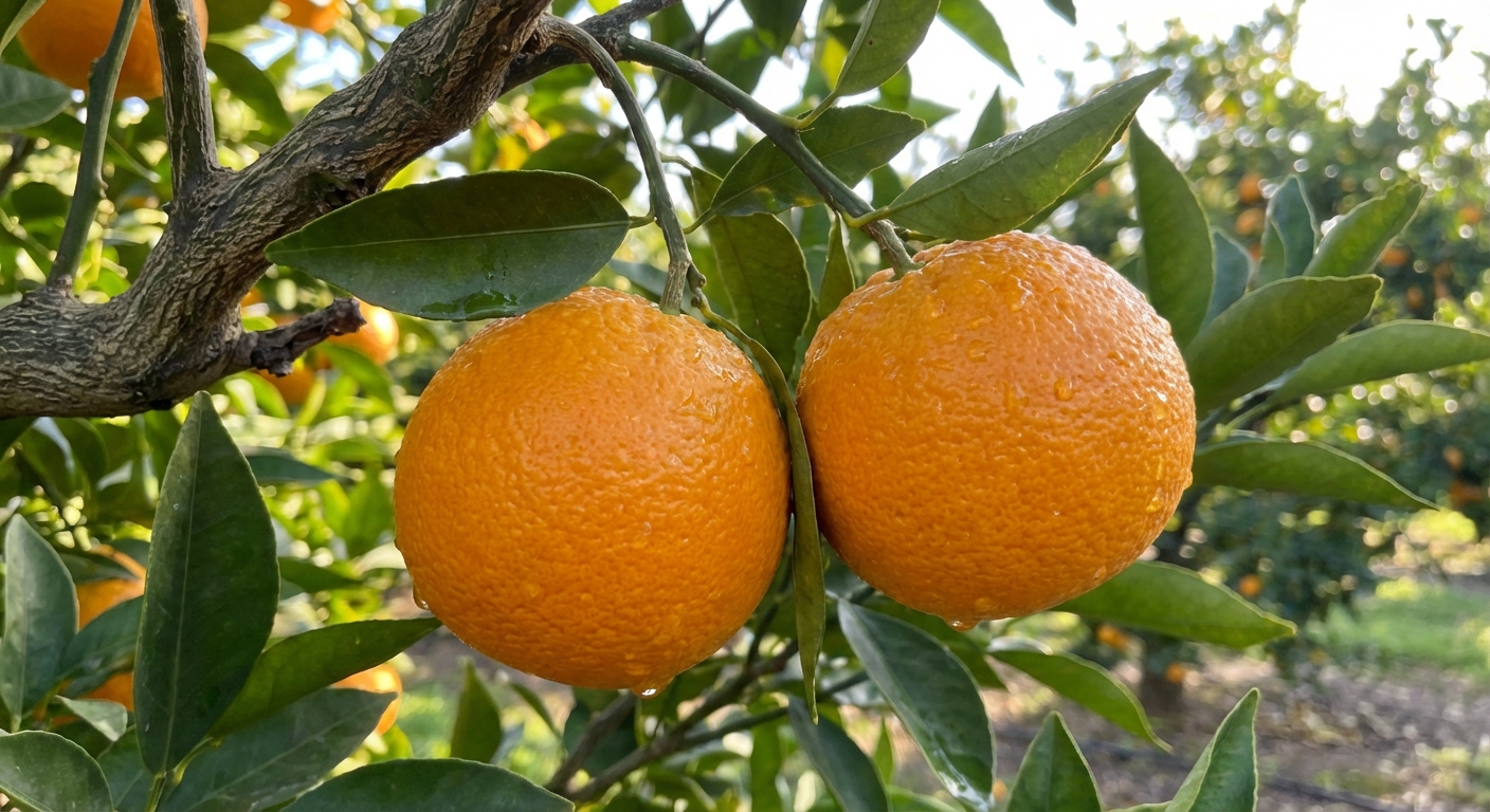 Fresh Marrs Orange fruit close-up on branch showing ripe marrs orange