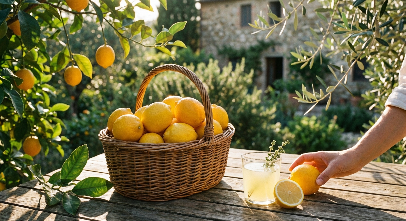 Bountiful harvest of Meyer Lemon fruit in a basket