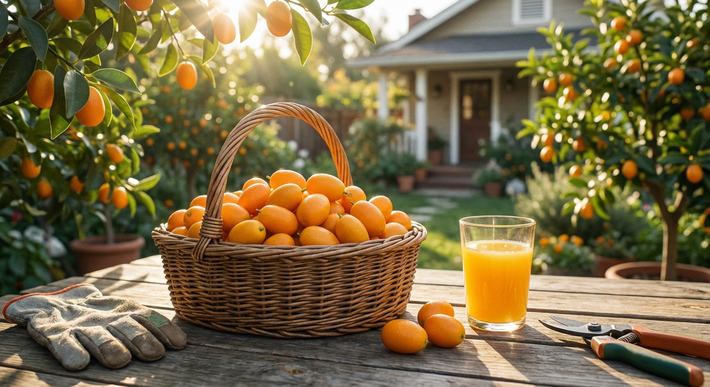 Bountiful harvest of Nagami Kumquat fruit in a basket