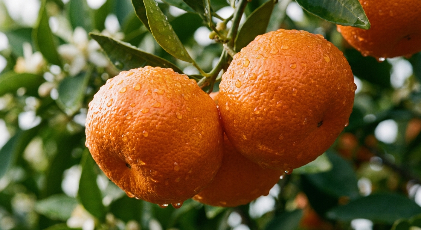 Fresh Page Mandarin fruit close-up on branch showing ripe page mandarin