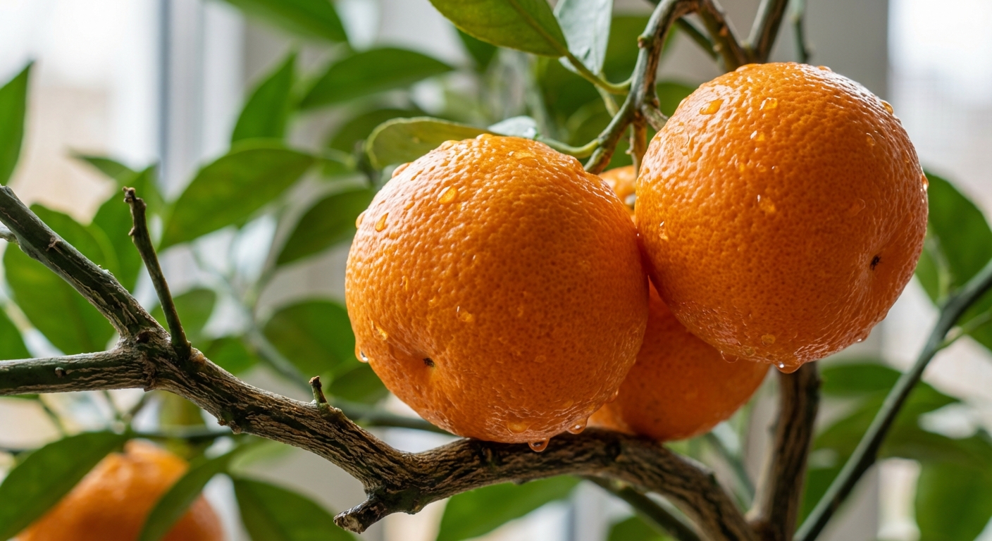 Fresh Ponkan Mandarin fruit close-up on branch showing ripe ponkan mandarin