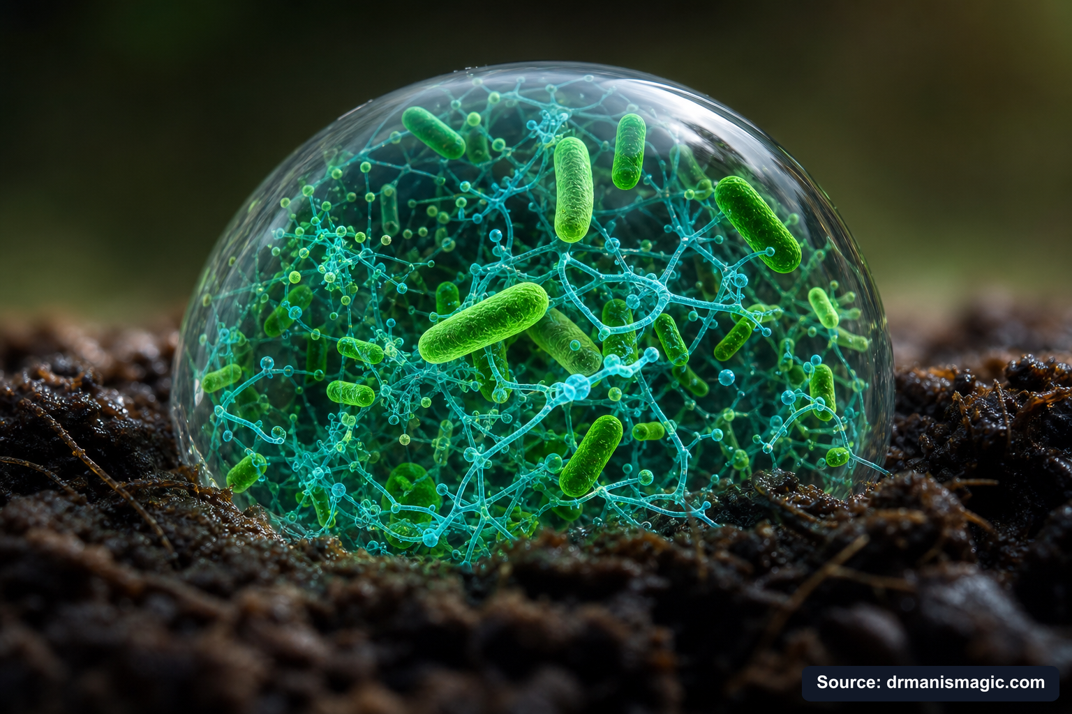 Close-up of live beneficial soil microbes and mycorrhizae fungi