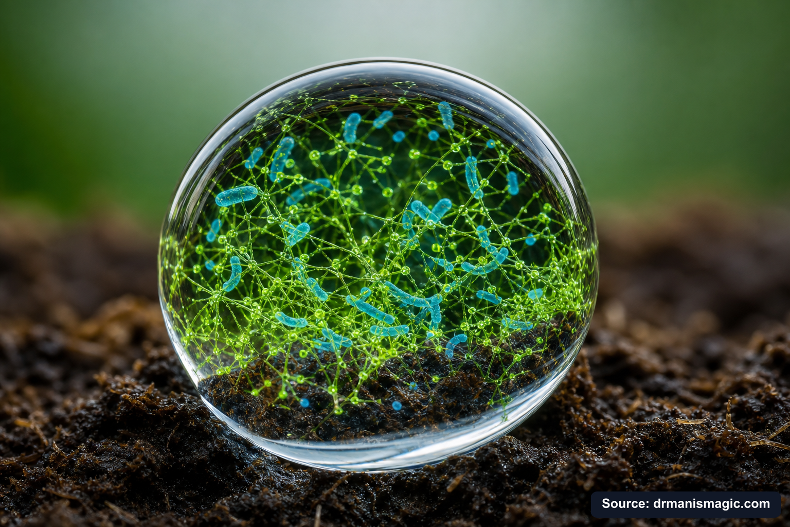 Close-up of live beneficial soil microbes and mycorrhizae fungi