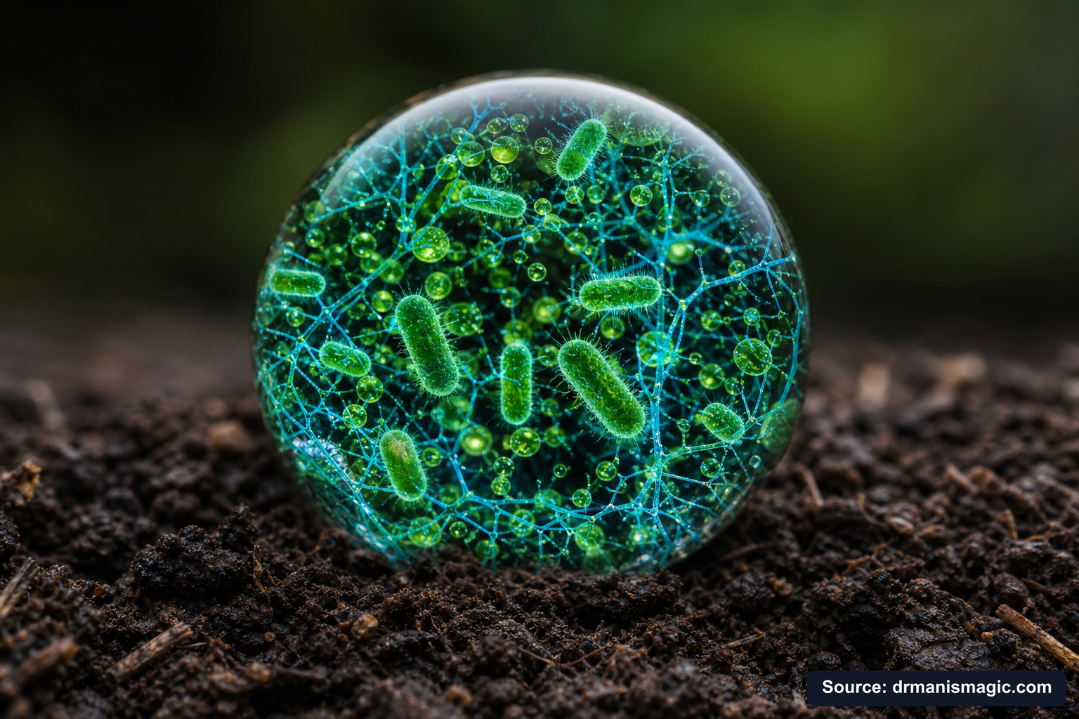 Close-up of live beneficial soil microbes and mycorrhizae fungi