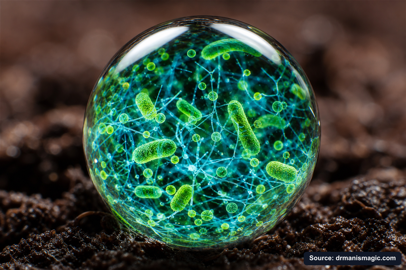 Close-up of live beneficial soil microbes and mycorrhizae fungi