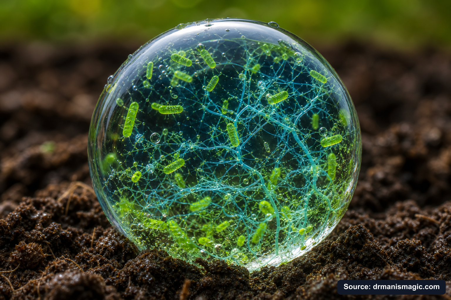 Close-up of live beneficial soil microbes and mycorrhizae fungi