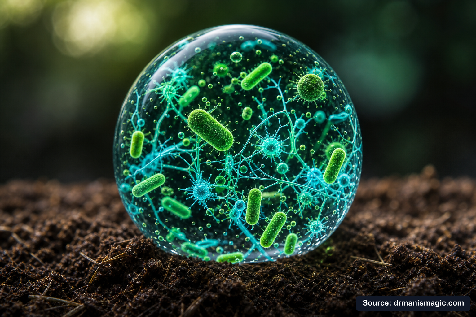 Close-up of live beneficial soil microbes and mycorrhizae fungi