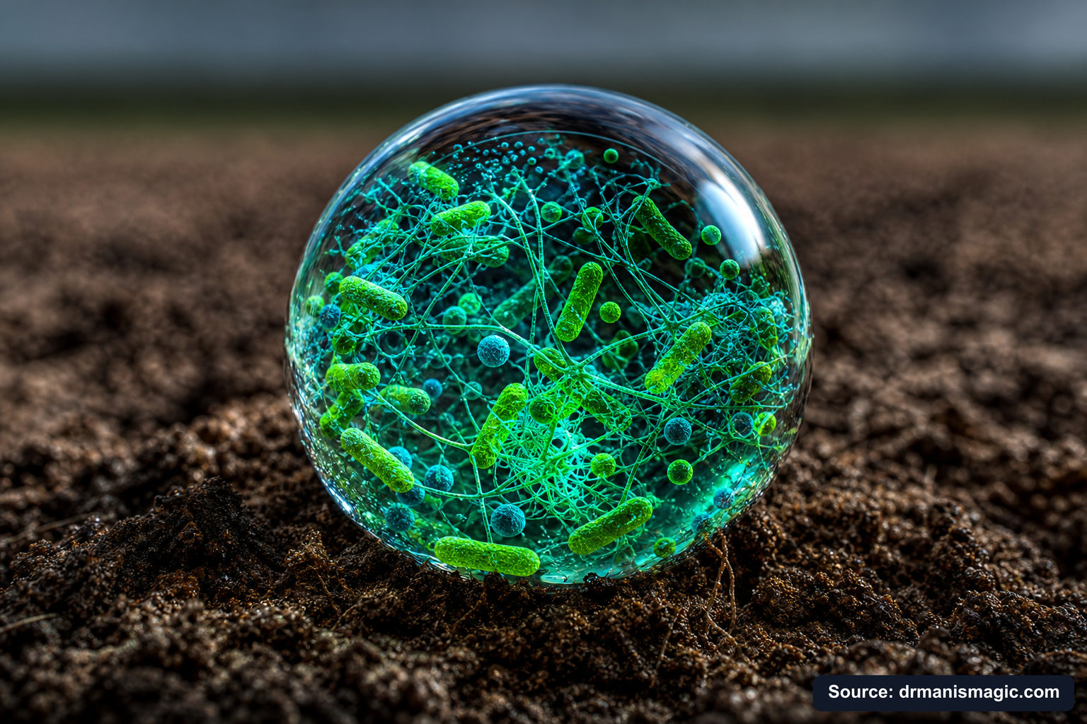 Close-up of live beneficial soil microbes and mycorrhizae fungi