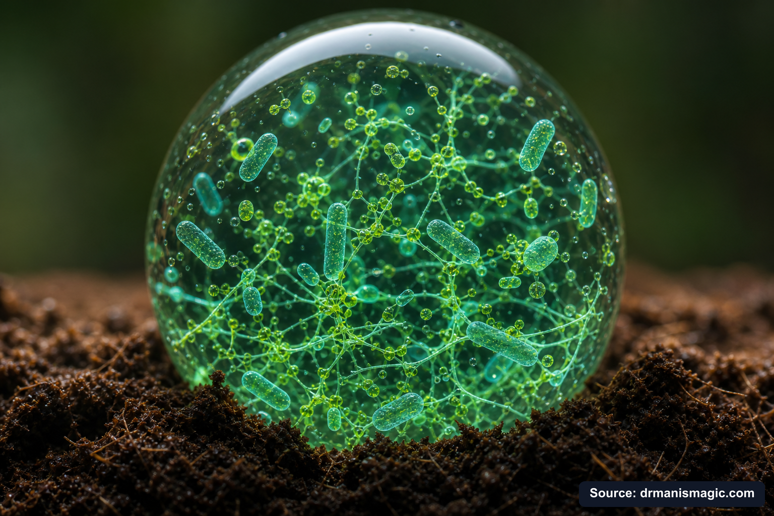 Close-up of live beneficial soil microbes and mycorrhizae fungi
