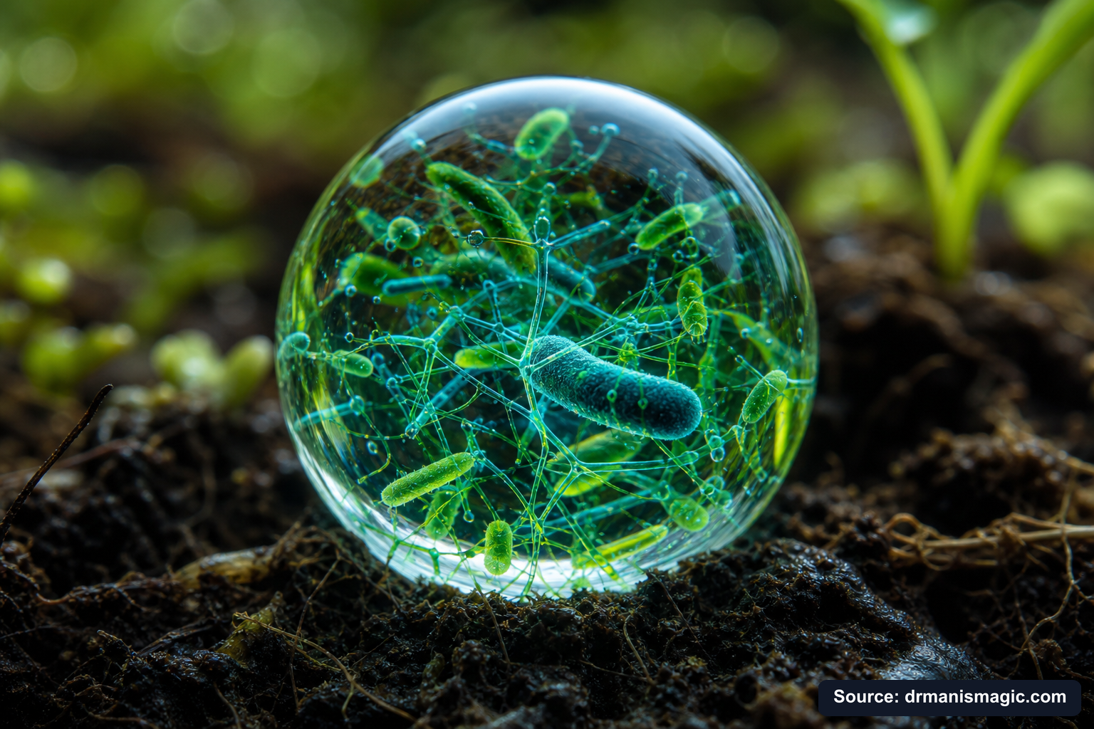 Close-up of live beneficial soil microbes and mycorrhizae fungi