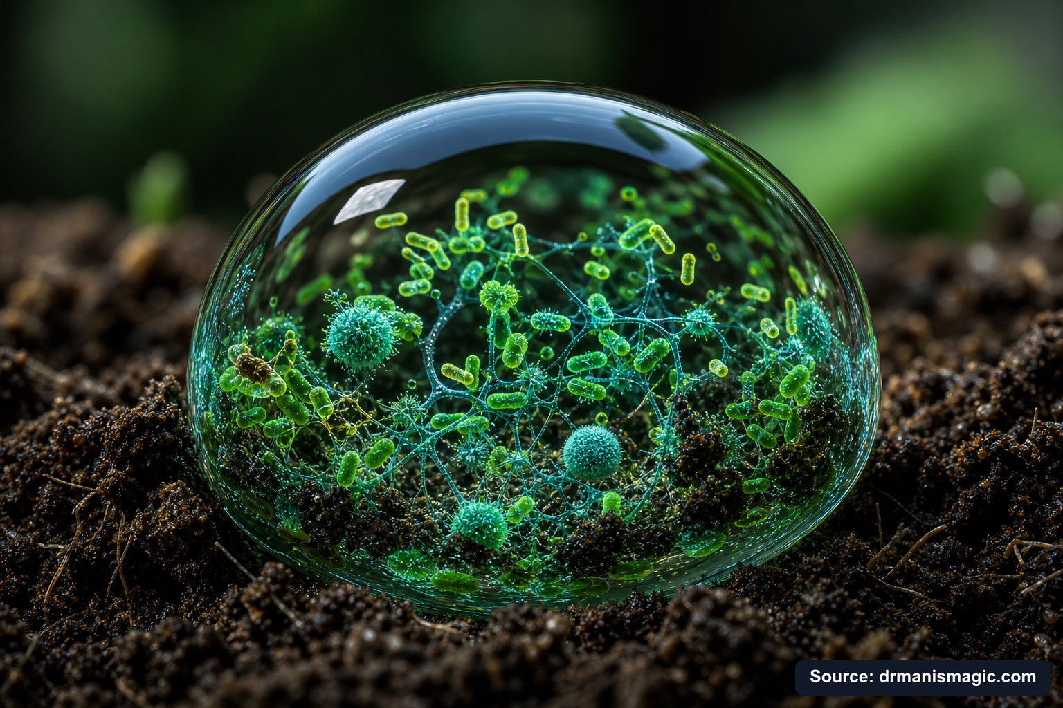 Close-up of live beneficial soil microbes and mycorrhizae fungi
