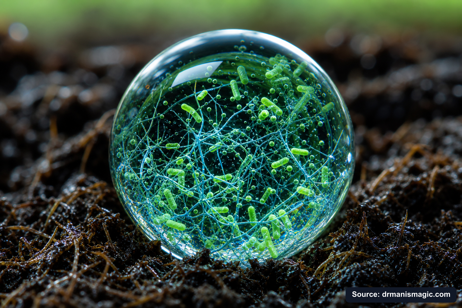 Close-up of live beneficial soil microbes and mycorrhizae fungi