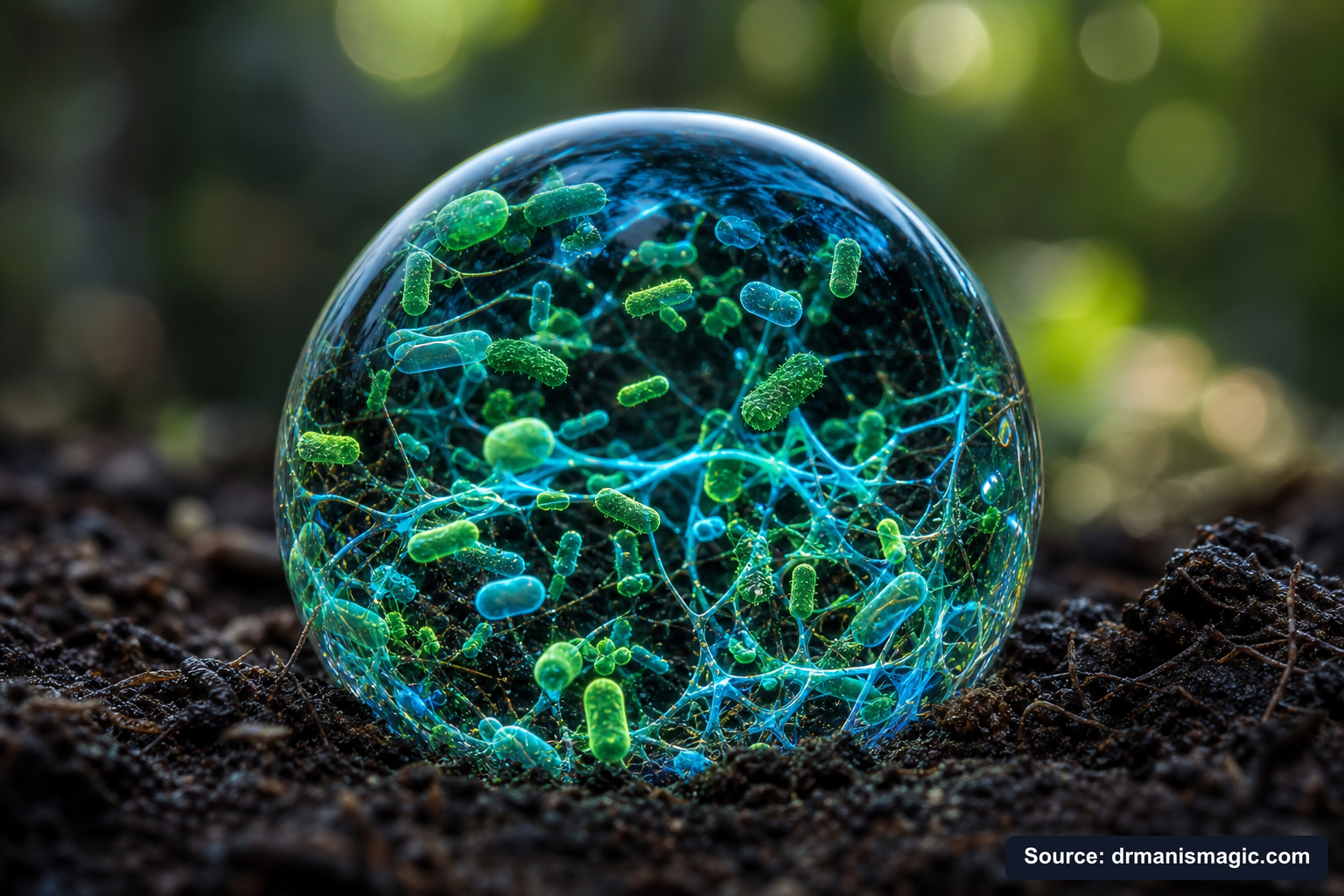Close-up of live beneficial soil microbes and mycorrhizae fungi
