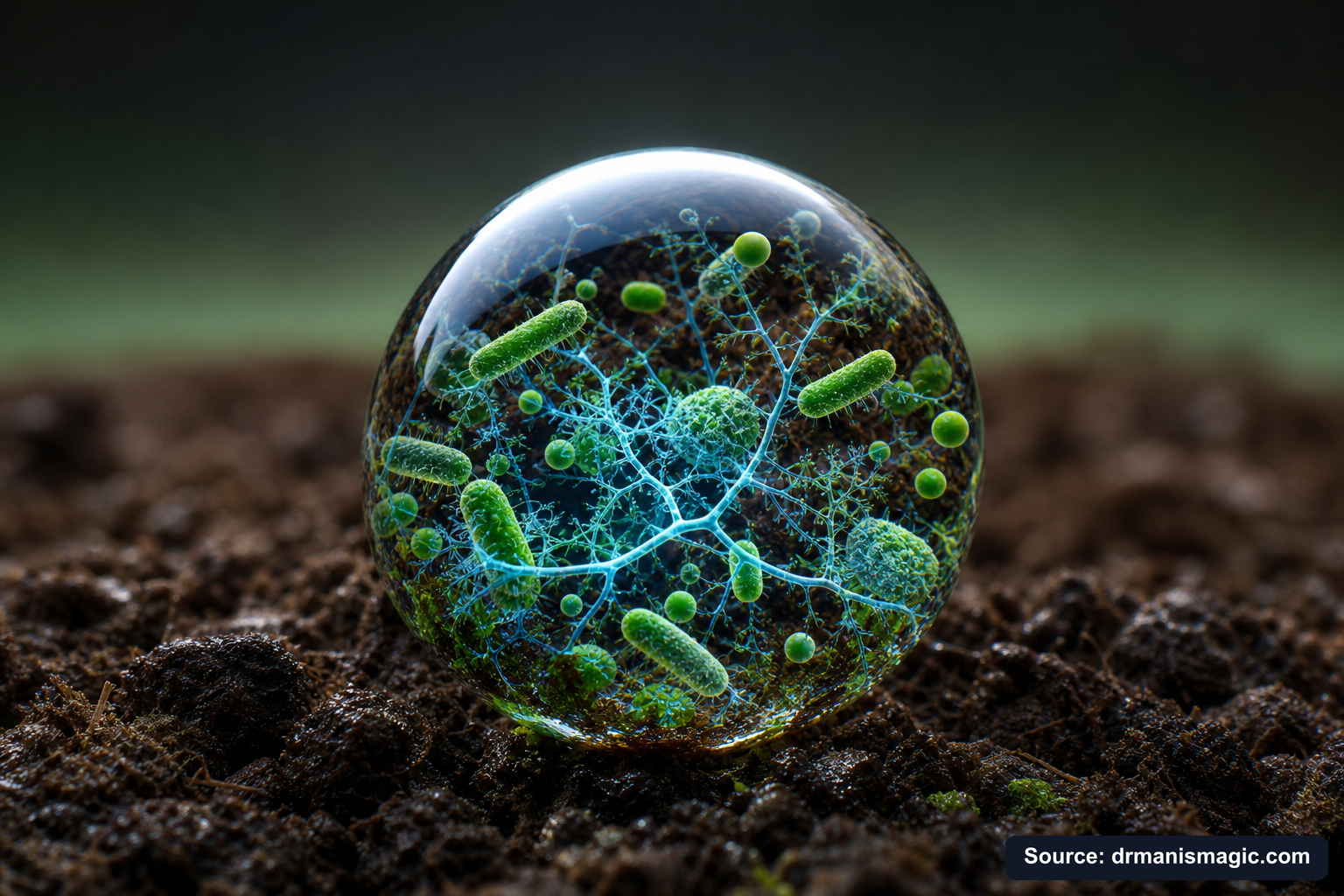 Close-up of live beneficial soil microbes and mycorrhizae fungi
