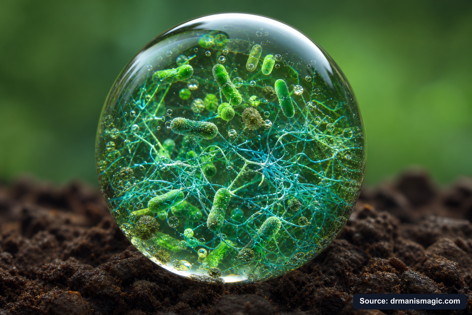 Close-up of live beneficial soil microbes and mycorrhizae fungi