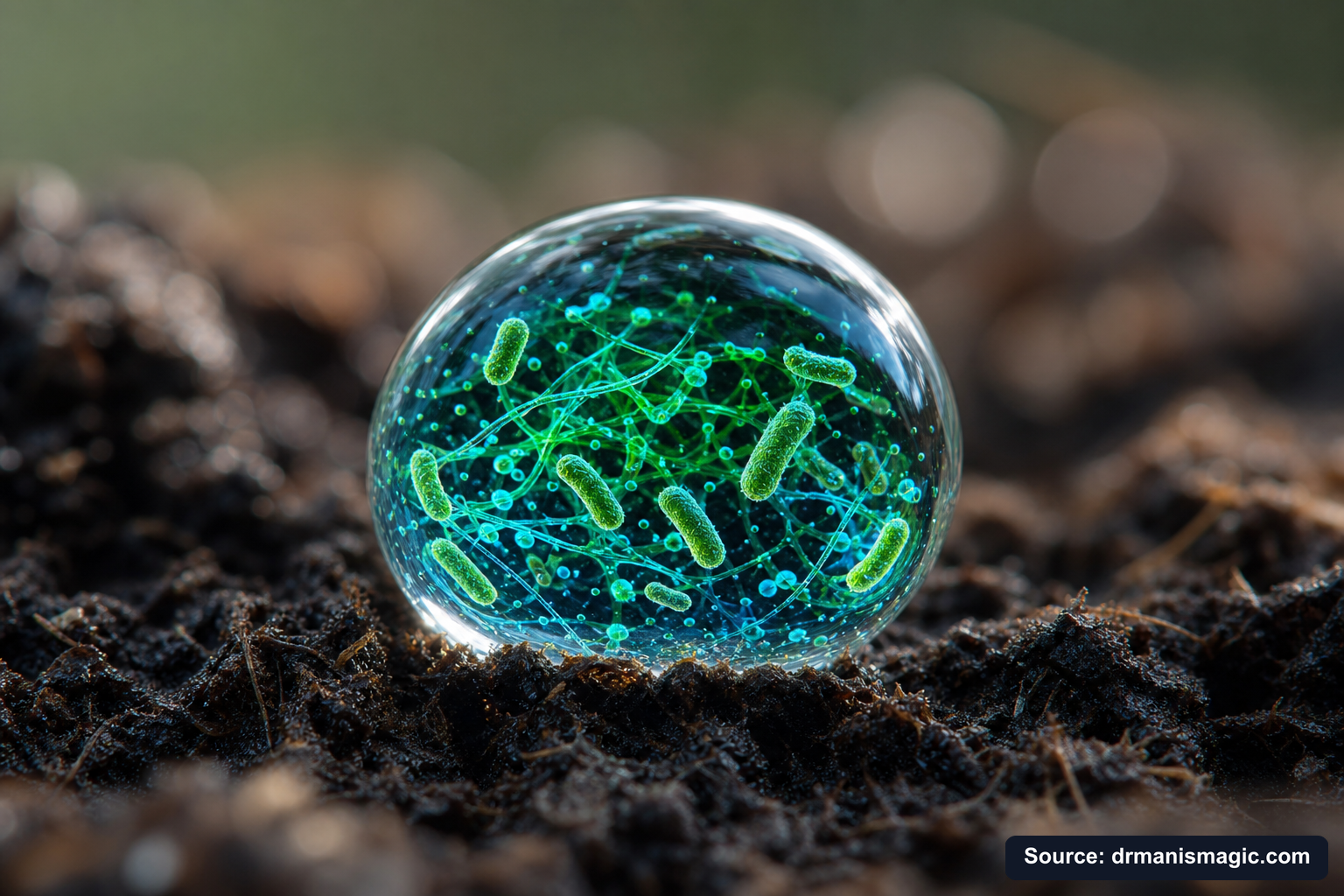 Close-up of live beneficial soil microbes and mycorrhizae fungi