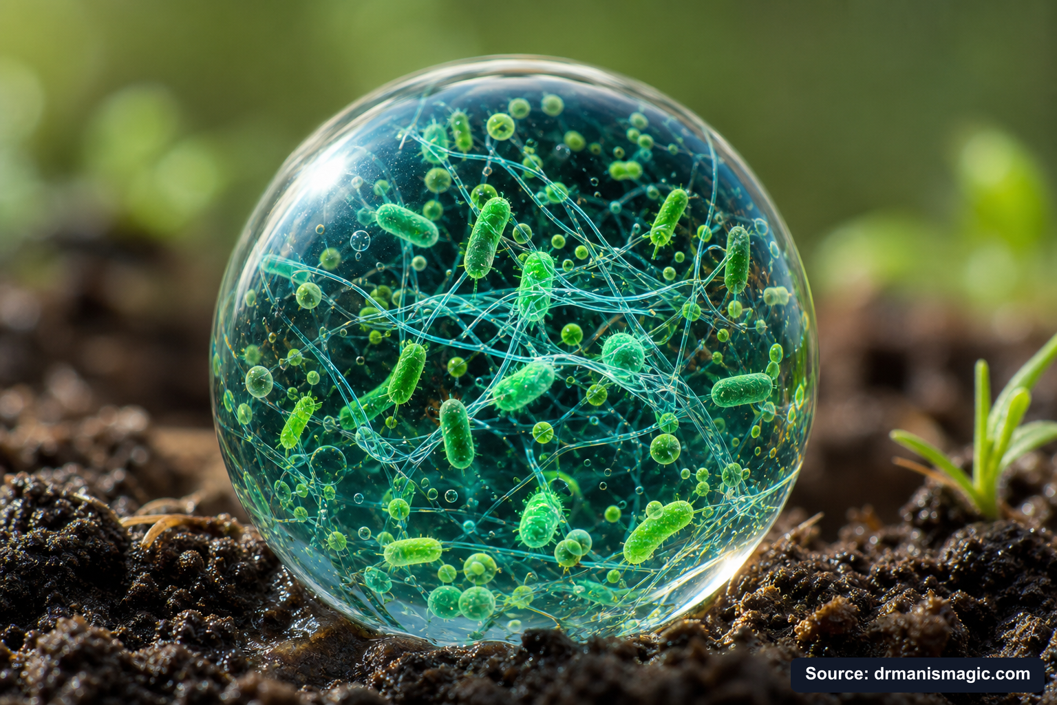 Close-up of live beneficial soil microbes and mycorrhizae fungi