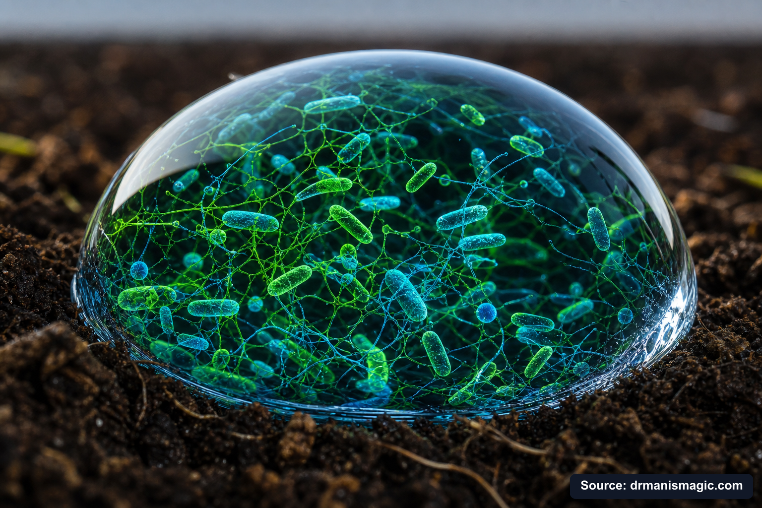 Close-up of live beneficial soil microbes and mycorrhizae fungi