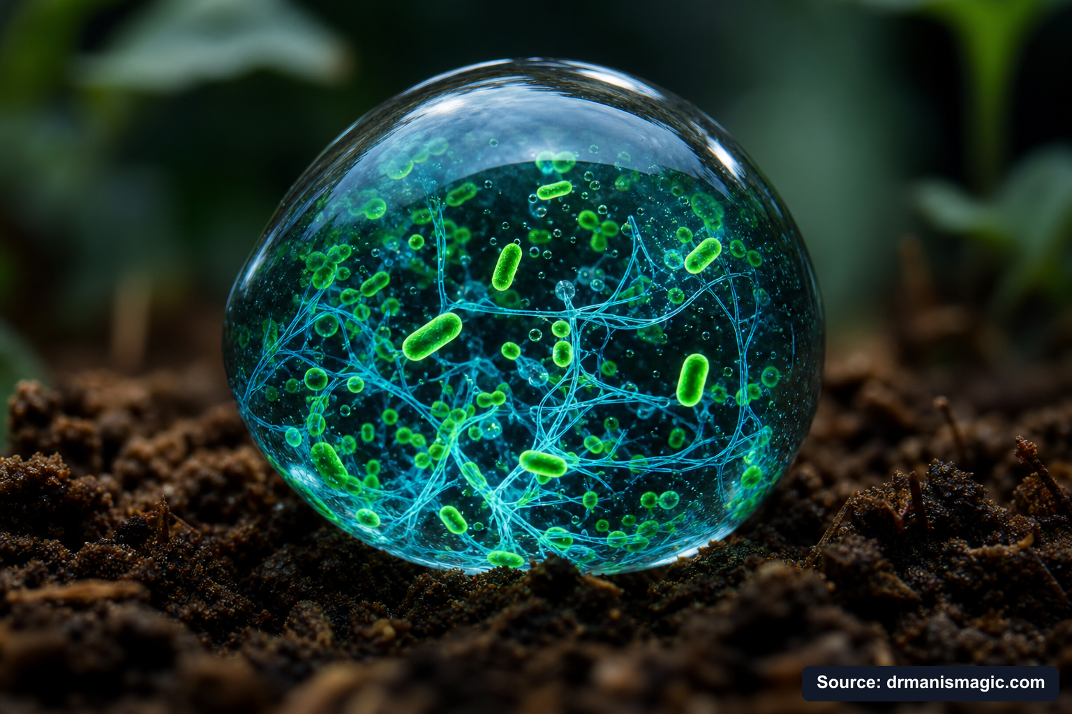 Close-up of live beneficial soil microbes and mycorrhizae fungi