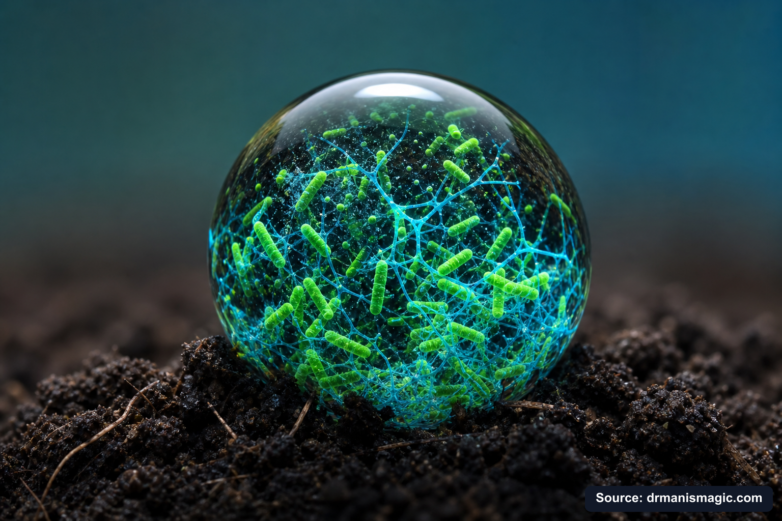 Close-up of live beneficial soil microbes and mycorrhizae fungi