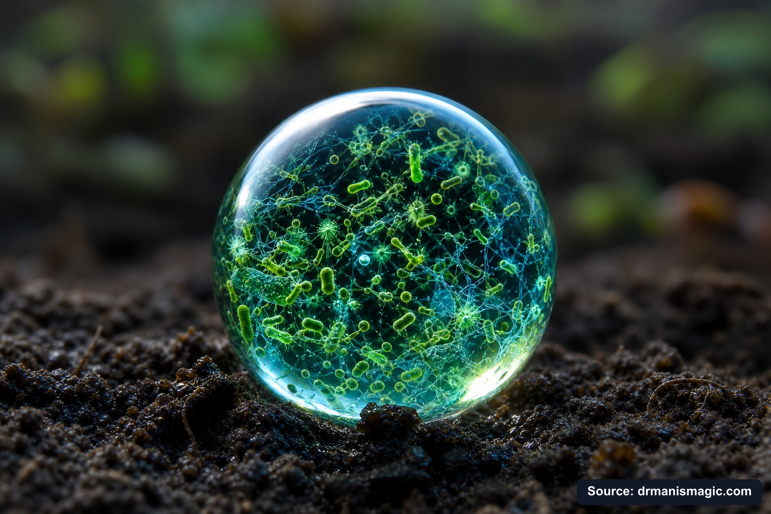 Close-up of live beneficial soil microbes and mycorrhizae fungi