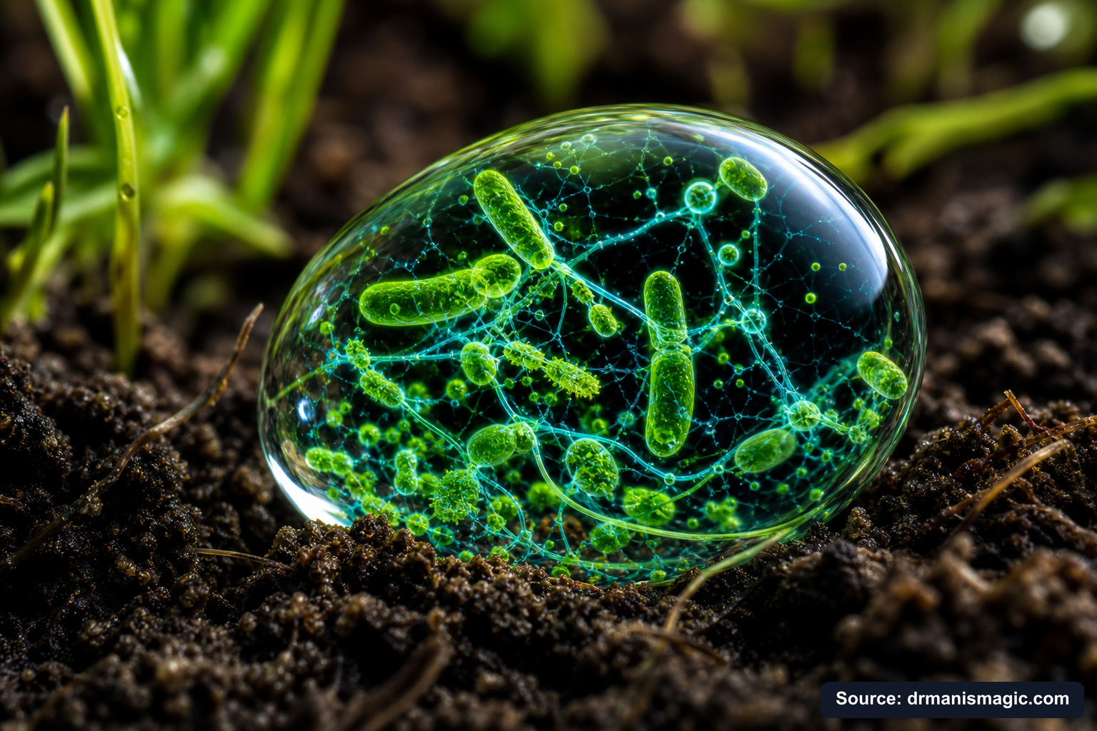 Close-up of live beneficial soil microbes and mycorrhizae fungi