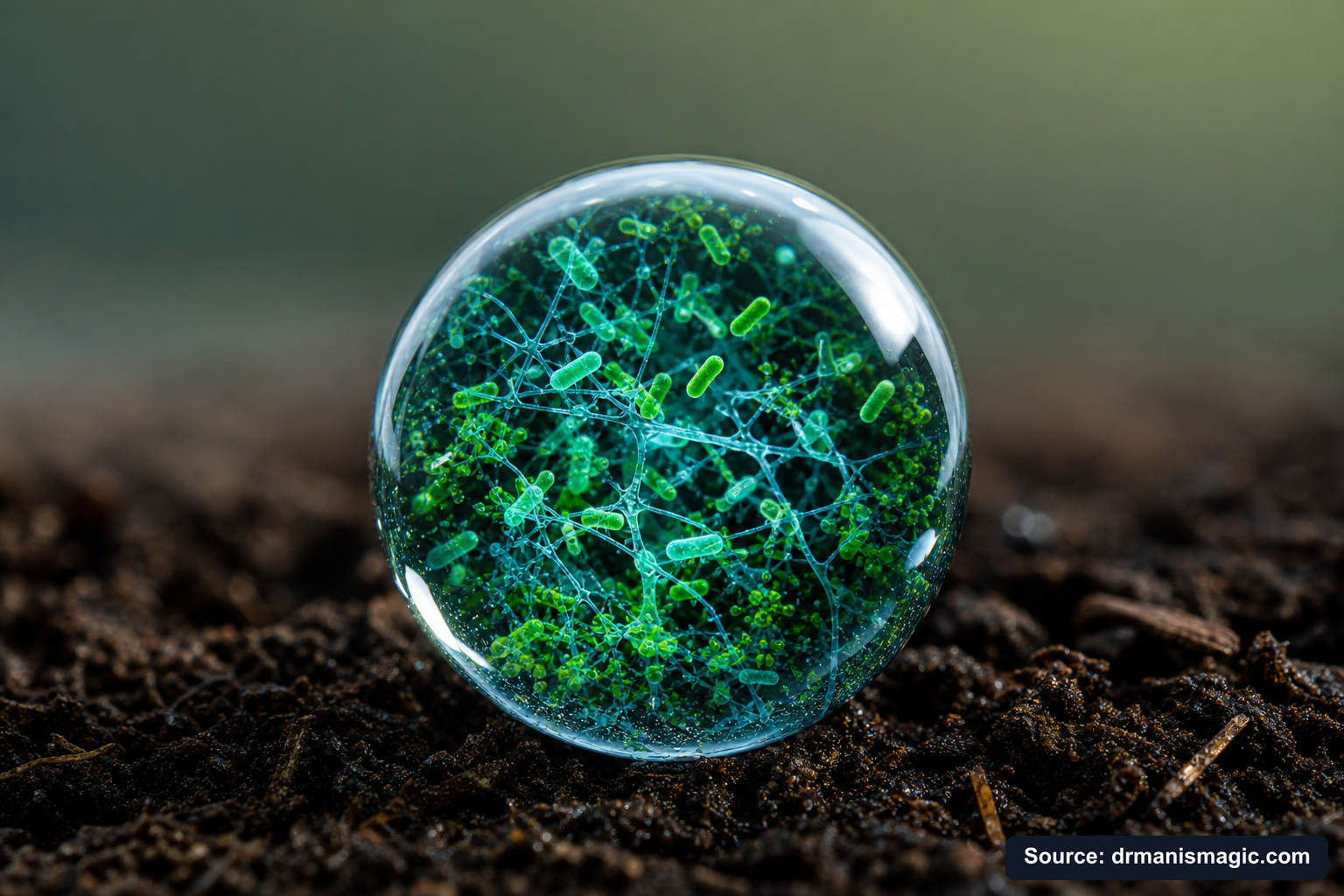 Close-up of live beneficial soil microbes and mycorrhizae fungi