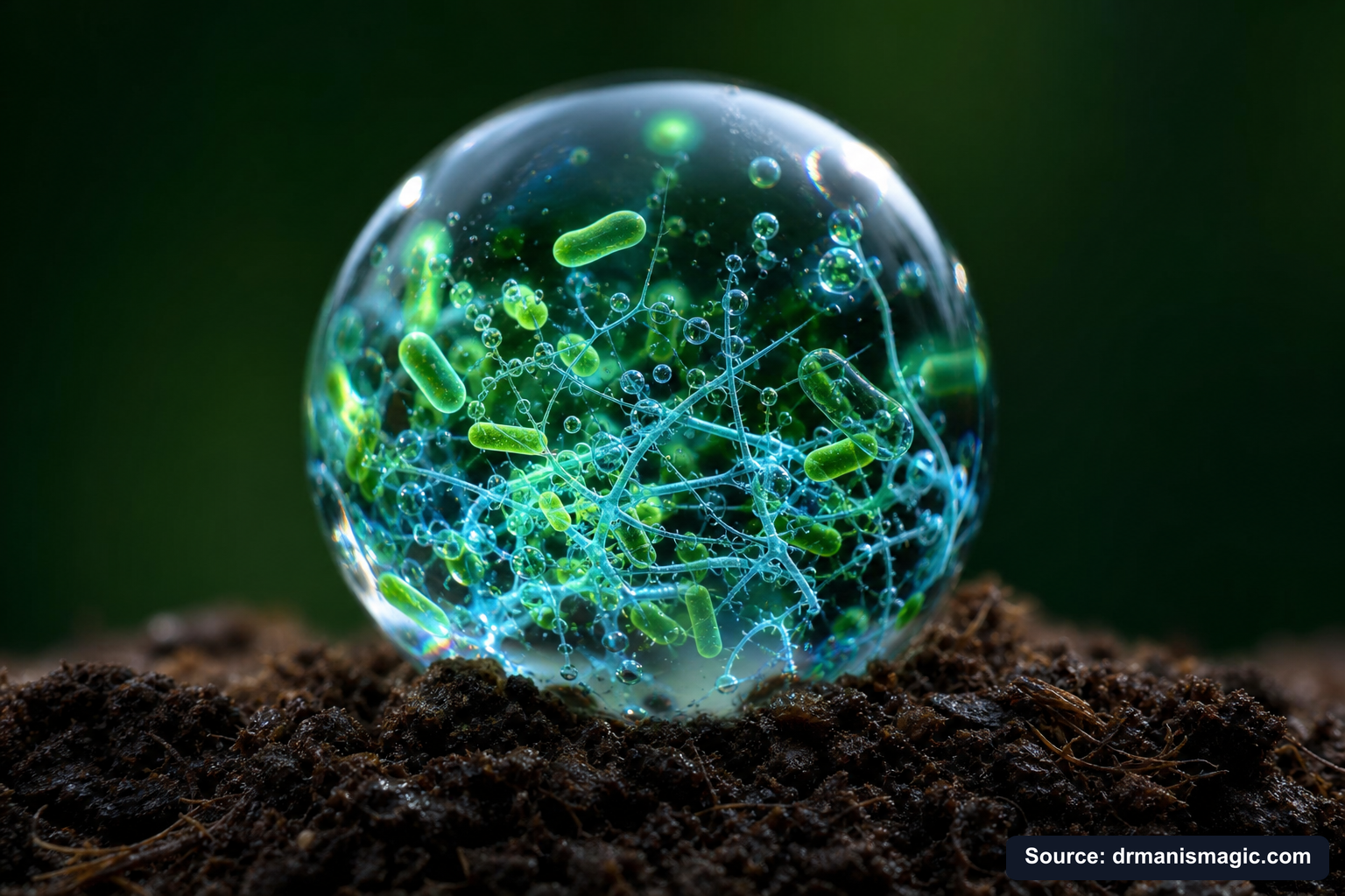 Close-up of live beneficial soil microbes and mycorrhizae fungi