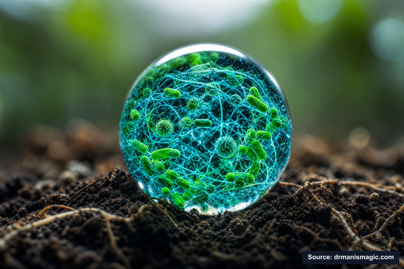 Close-up of live beneficial soil microbes and mycorrhizae fungi