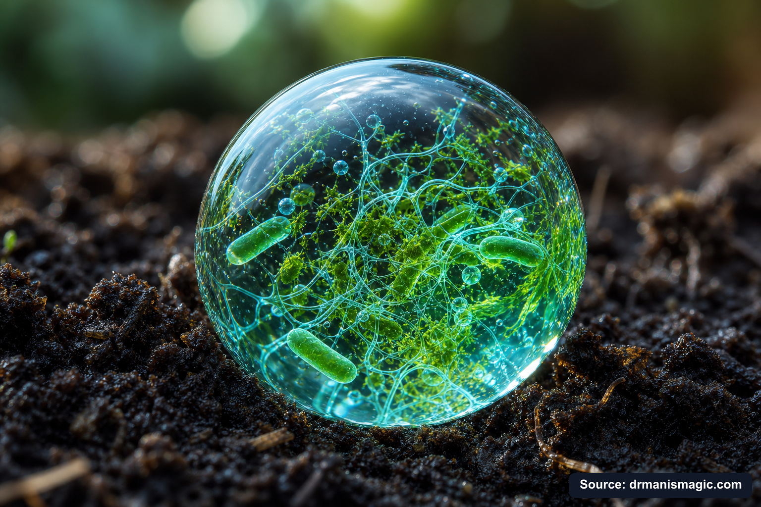 Close-up of live beneficial soil microbes and mycorrhizae fungi