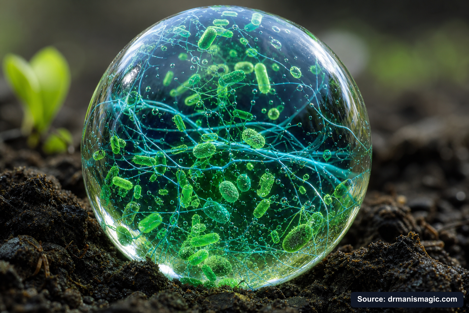 Close-up of live beneficial soil microbes and mycorrhizae fungi