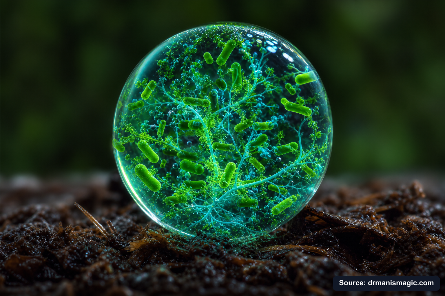 Close-up of live beneficial soil microbes and mycorrhizae fungi