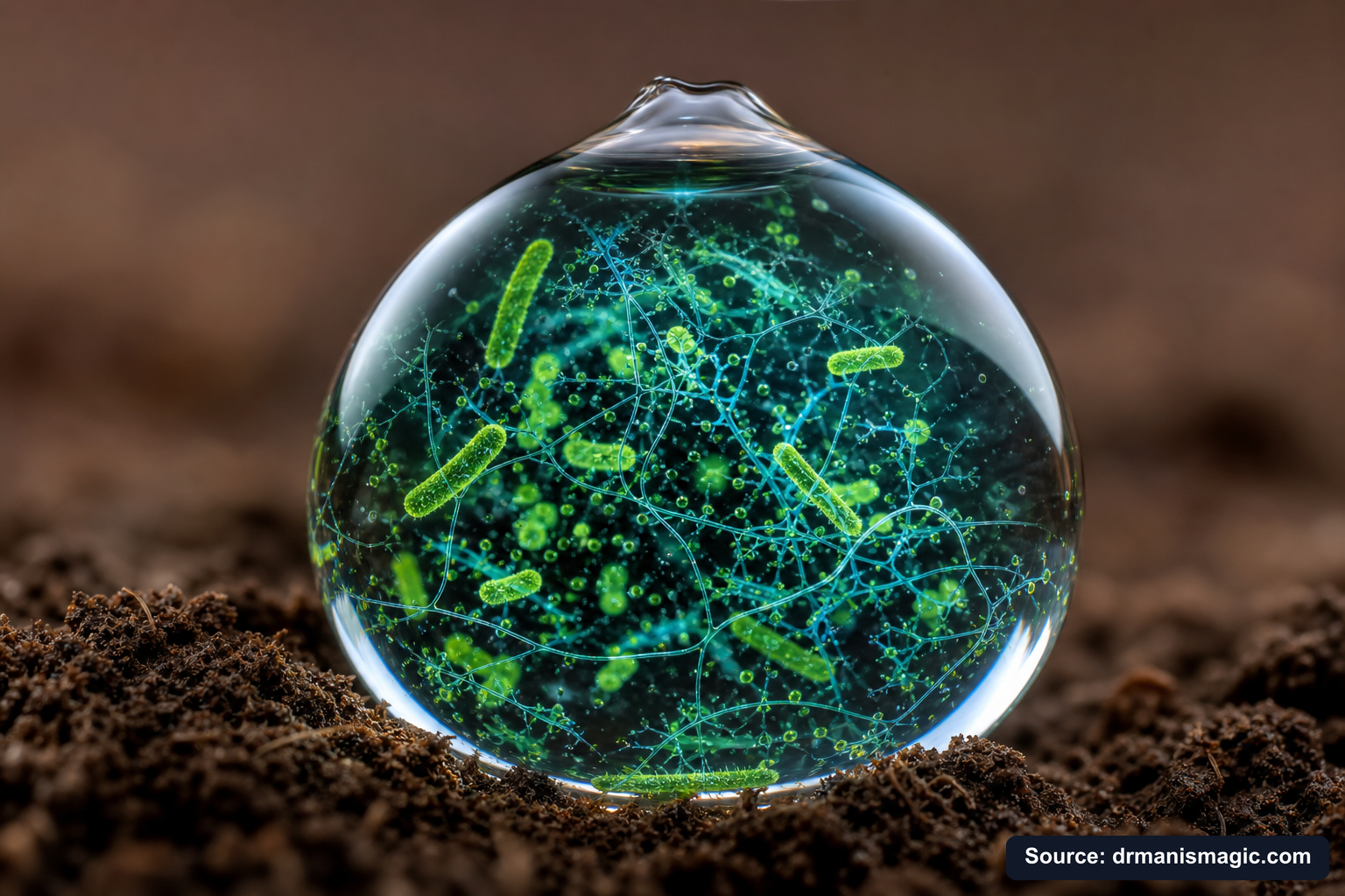 Close-up of live beneficial soil microbes and mycorrhizae fungi